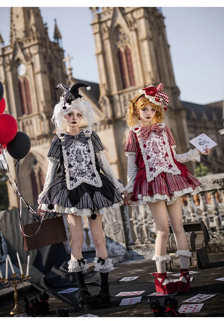 With Puji Letter And Poem · Doll Mask Clown Op Loose Sack Dress Japanese Lolita Retro Gothic Cute Princess Dress Set view 6