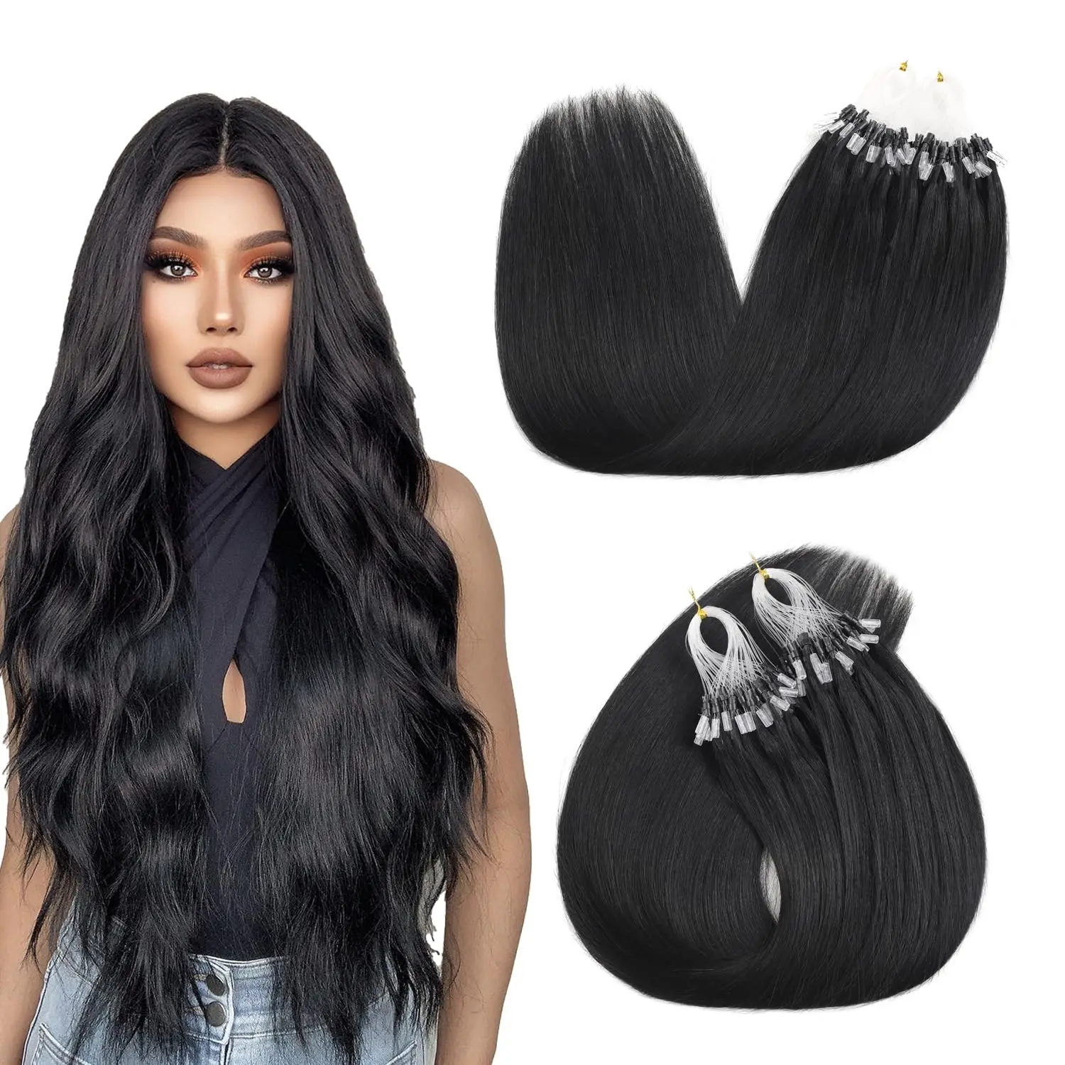 Micro link Hair Extensions real human hair Natural Black Hair Extensions micro bead Human Hair Micro Loop Hair Extensions