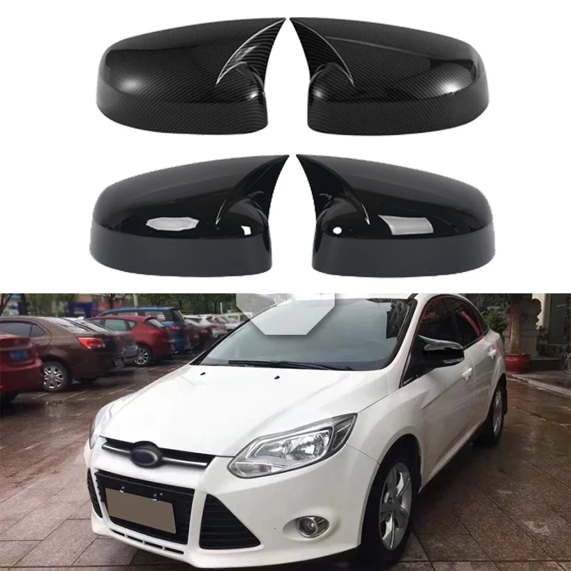 

2PCS for Ford Focus MK3 2012-2018 Side Mirror Cover Caps Carbon Fiber/Glossy Black ABS Plastic OE Style Car Exterior Accessories