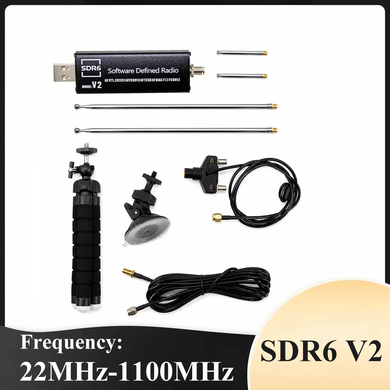 RTL-SDR6 V2 RTL2832U FC0012/FC0013 SDR Software Defined Radio Receiver Radio+Dual-Antenna Kit
