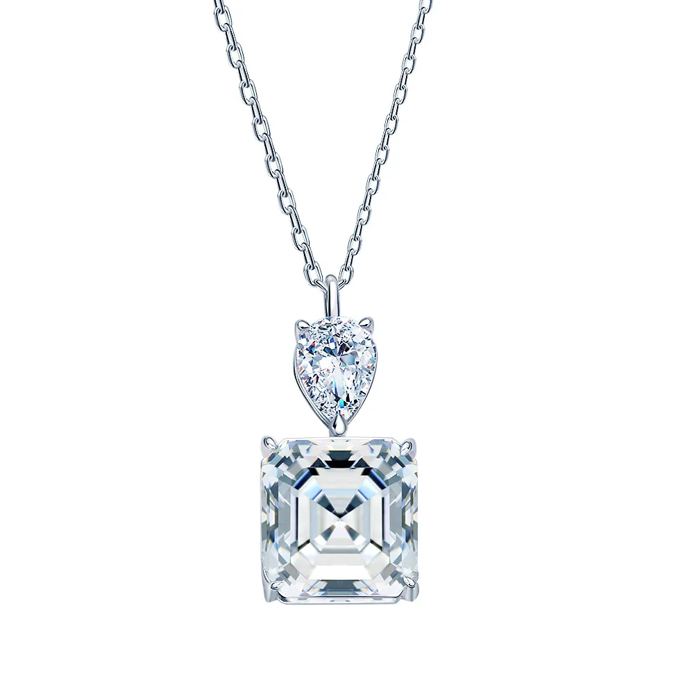 

5CT D Color Asscher Cut Moissanite Choker, 10x10mm S925 Sterling Silver Plated White Gold Statement Necklace for Women
