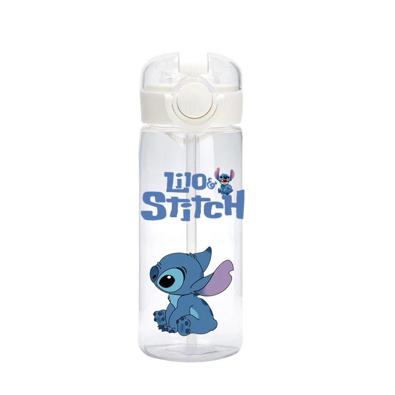 Disney Stitch Portable Portable Plastic Drinking Straw Cute Stitch Children Student Cup Boy Girl Handheld Water Cup Bottle Giift