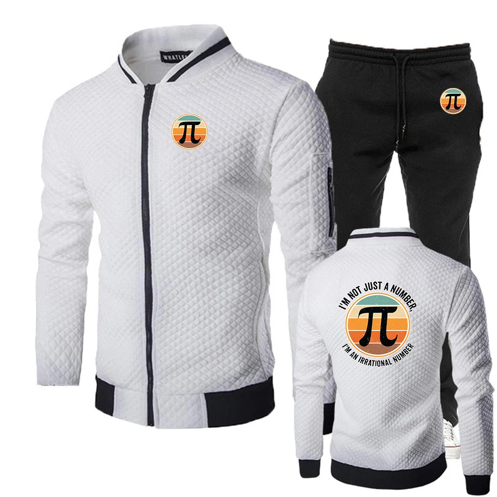 2025 Spring And Autumn Men's Pi Π Symbol Design Logo Print Classic Generous Eye-Catching Round Neck Slim Hoodies Pants Suits