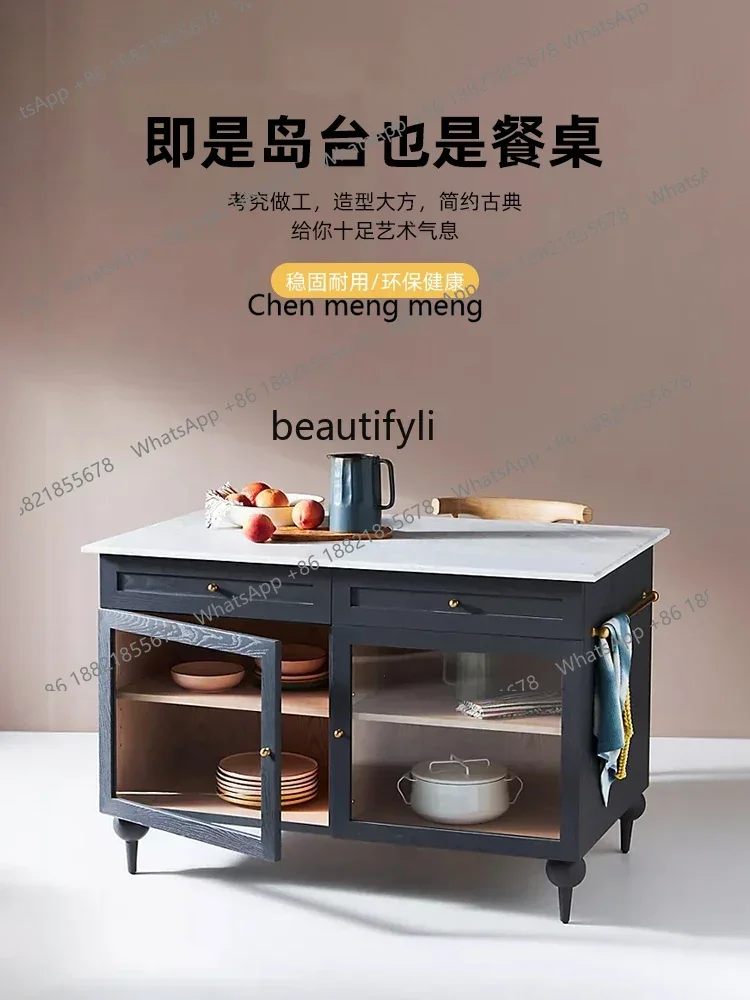 

ss7304Solid Wood Zhongdao Table Dining Table Integrated American Stone Plate Bar Counter Separate Kitchen Storage Sideboard Cabi