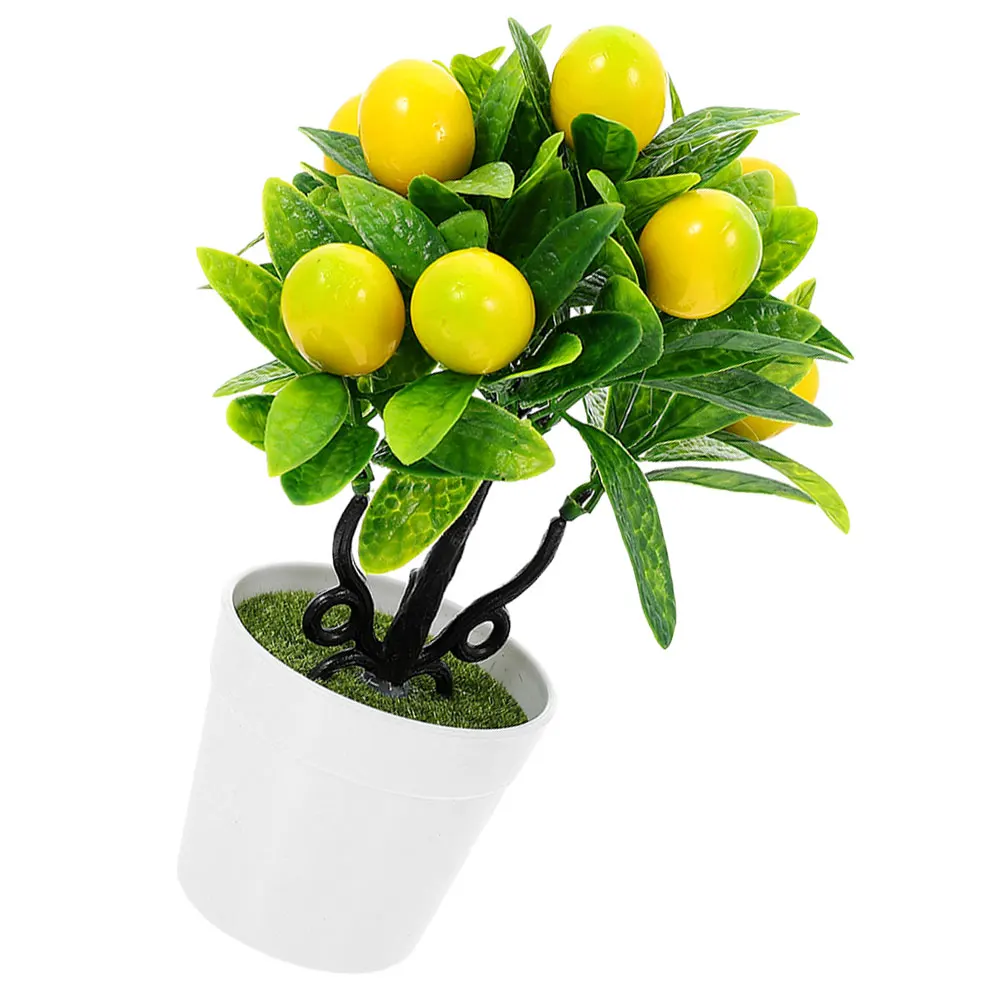 

1pcs Artificial Lemon Plant Ornaments Realistic Decor Home Office Bonsai Desktop AdornmentsLemon Green Plants Household