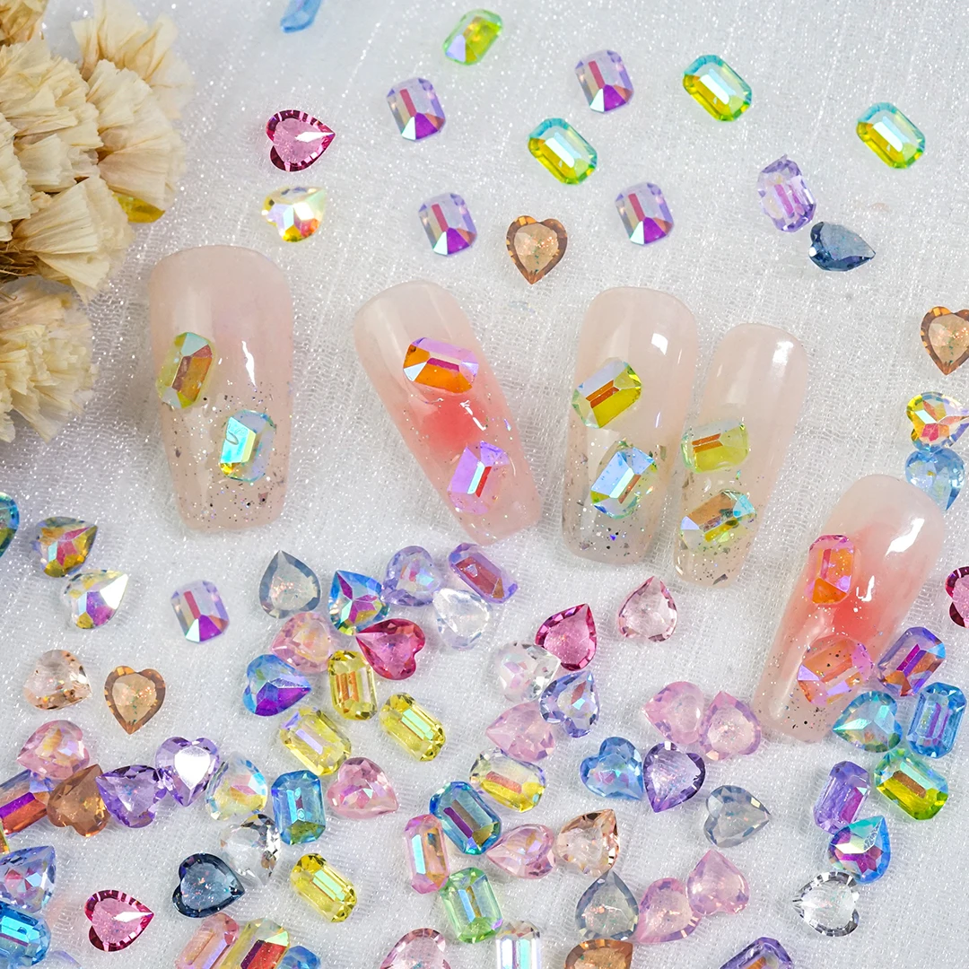 

Heart Nail Charms Shaped Designer Glass Gems Nails Parts Stones Glitter Art Decoration Manicure Decorations Korea Rhinestones