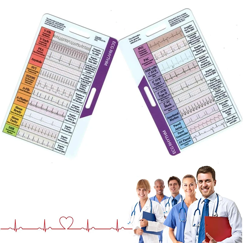 ECG/EKG Rhythm Pocket Card Double Sided Design EKG Rhythm Interpretation Badge Card ECG Rate Pocket Cards EKG Calipers