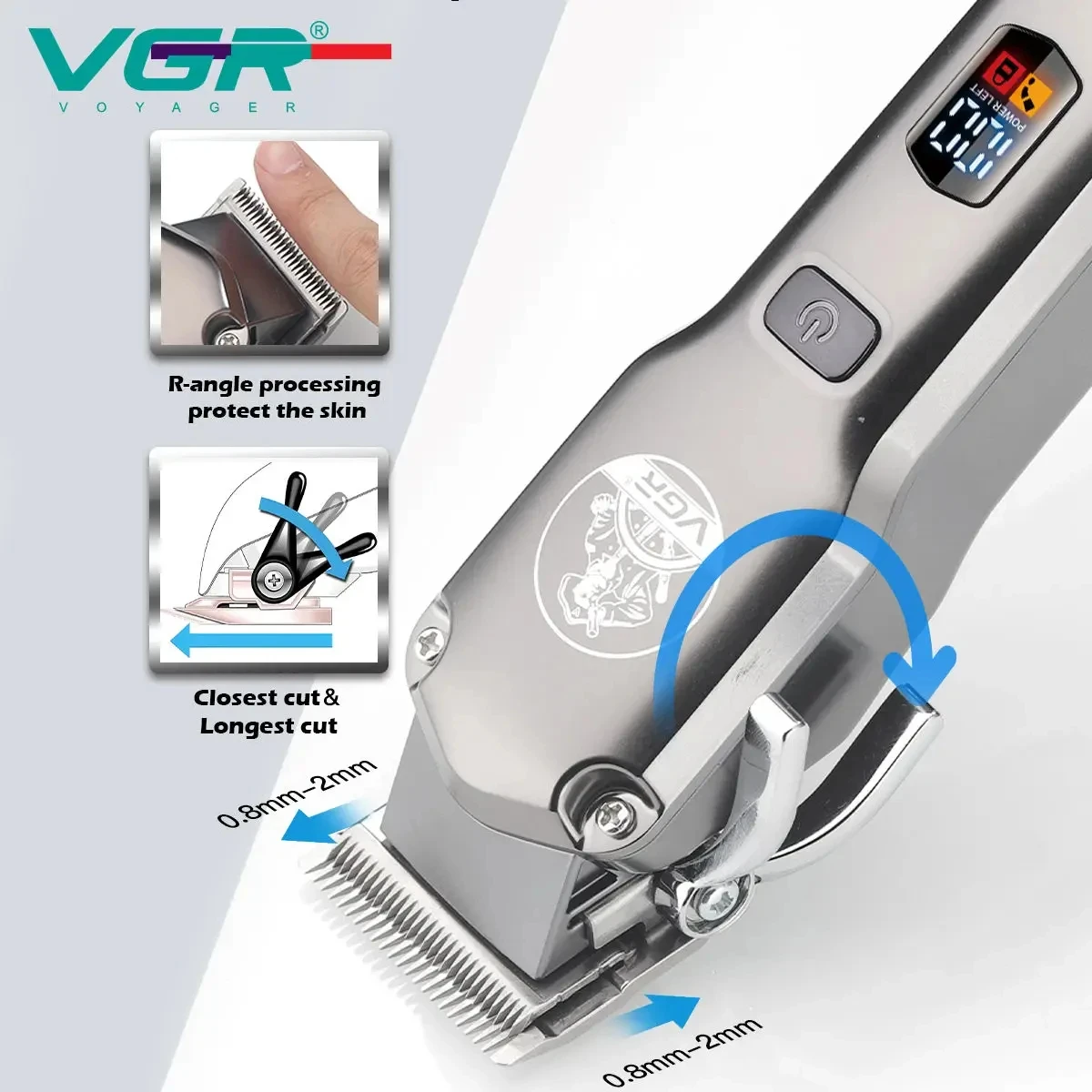 VGR V-675 S3 3-in-1 high-end hair trimming set metal body sharp blade hair clipper LED electric push shear reciprocating men's s