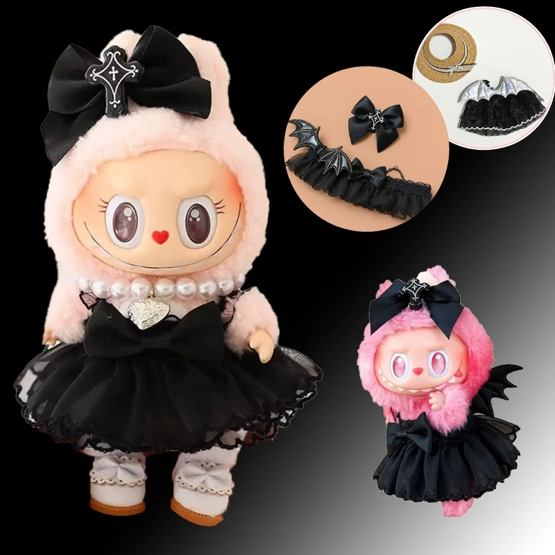 ل 15 17 سنتيمتر Labubu هالوين Ghostg متوهجة الملابس الجناح اليقطين الحمالات عقال تأثيري ديكور الزي الملابس والاكسسوارات