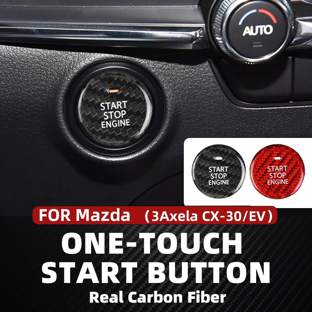 Geeignet für Mazda Car One-Touch Startknopfabdeckung, echte Kohlefaser, harter Start-Stop-Schalter, dekorative Abdeckung, 3Cx-30 Ev, Innenaufkleber, Rot, Schwarz, Zubehör, Modifikation