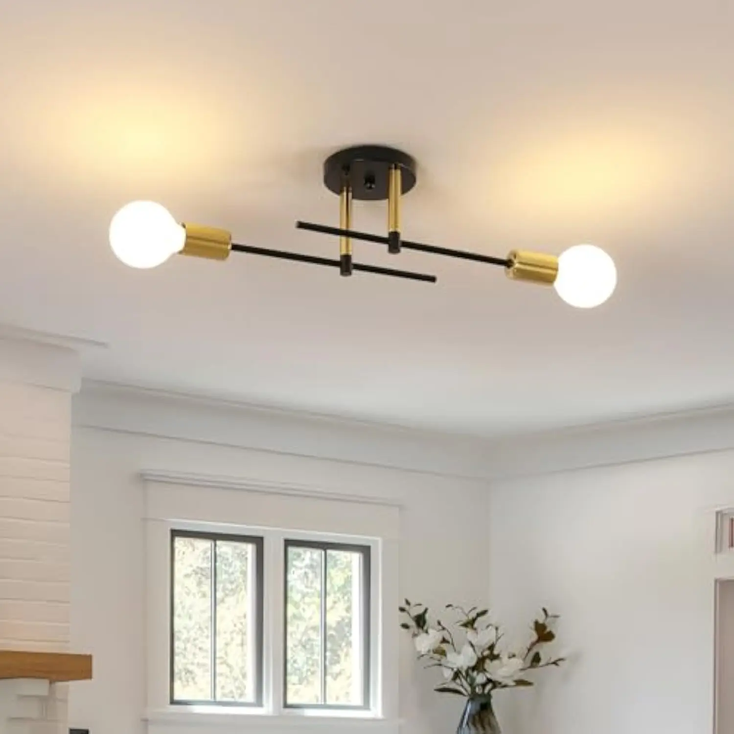 

Sputnik Light Fixture, 2 Lights Industrial Black Modern Sputnik Chandelier Semi Flush Mount Ceiling Light Fixture for Bedroom,