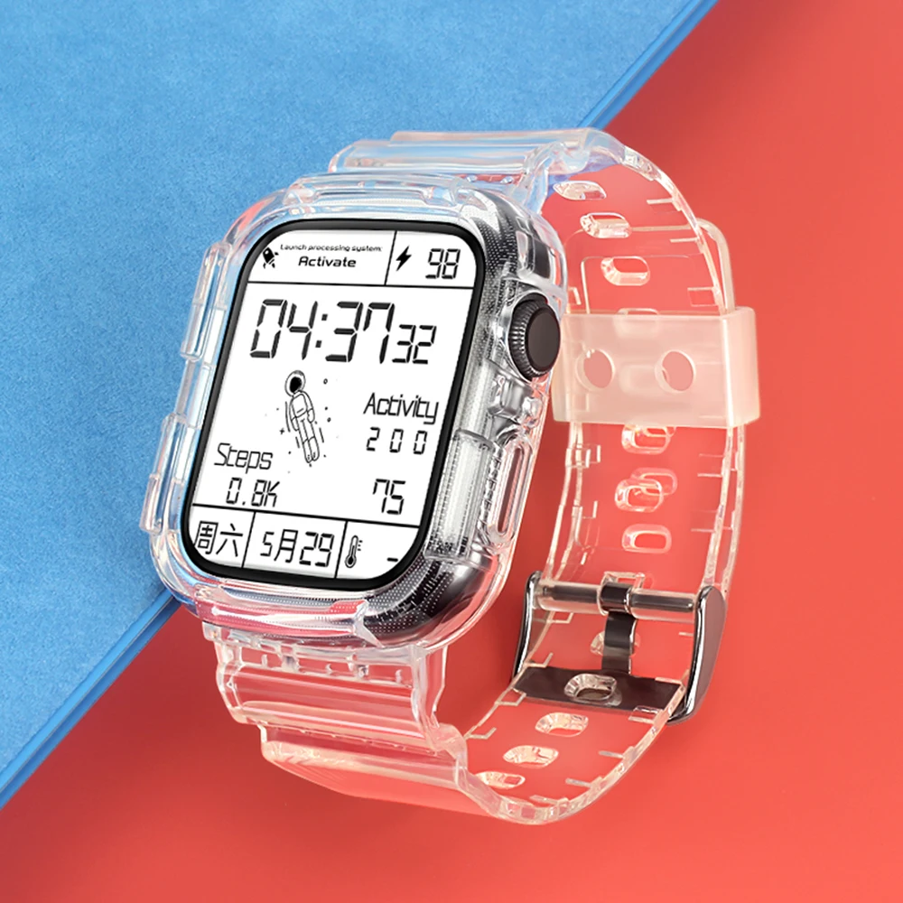 Silikonowa przezroczysta pasek do zegarka Apple Watch 44mm 42mm 40mm 38mm Case przezroczysty zespoły sportowe wymiana obudowy pasek do iWatch SE 6/5/4