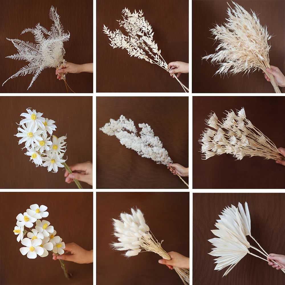 

White Natural Dried Flowers, Eternal Flowers DIY Wedding Bouquet Decorations,Wedding Home Office Party Hotel Yard Decoration