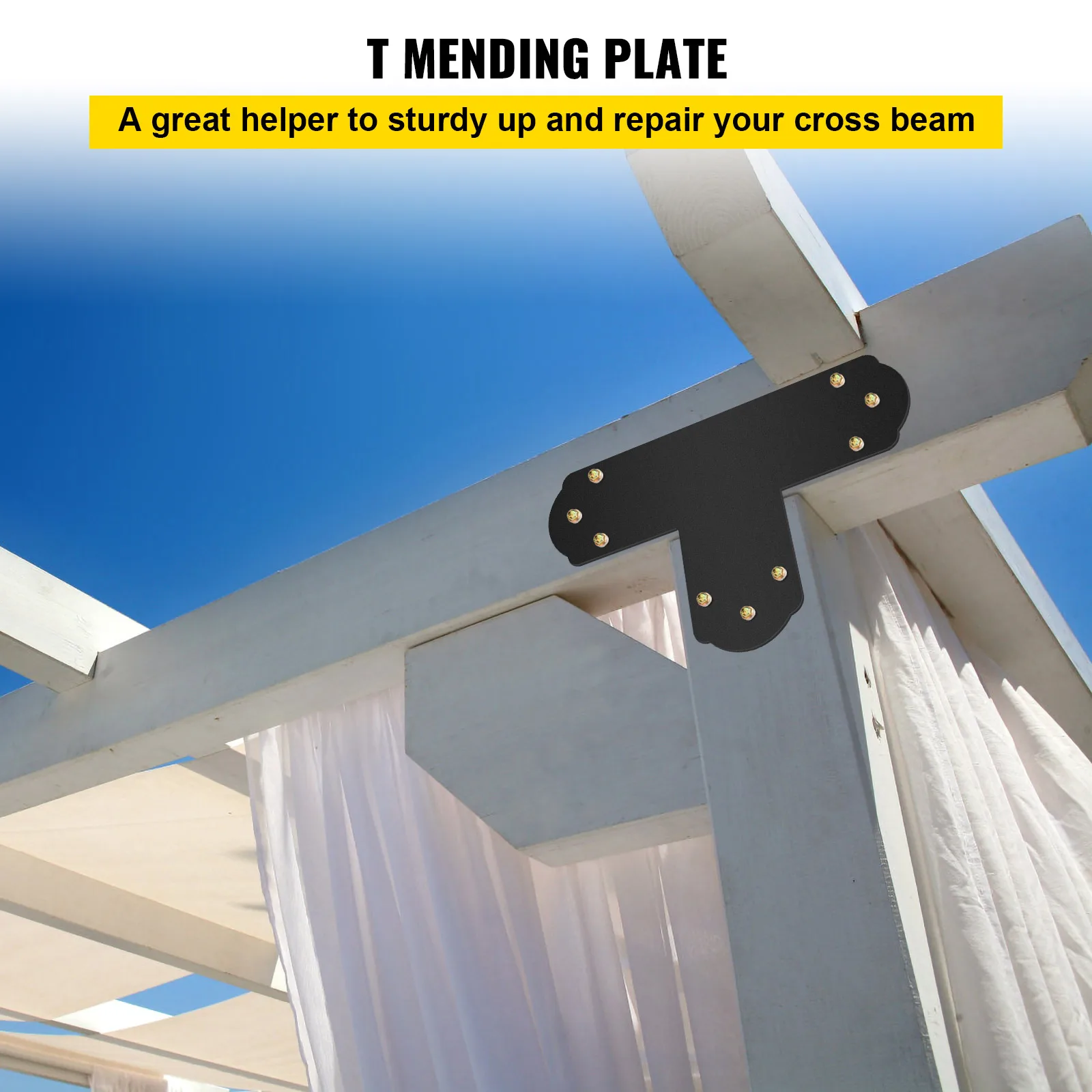 VEVOR T Bracket 8PC Powder-coated Mending Plate 16 Gauge Steel Tie Flat Connector Post to Beam Bracket for Repair Wood Furniture