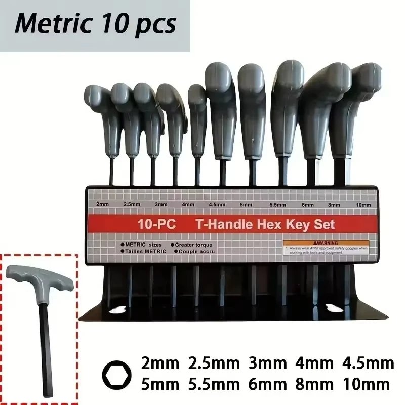 

10pc Metric Or Inch T-Handle Hex Key Allen Wrench Tool Set plum Star T-Handle Hex Key Set with Convenient Storage Stand