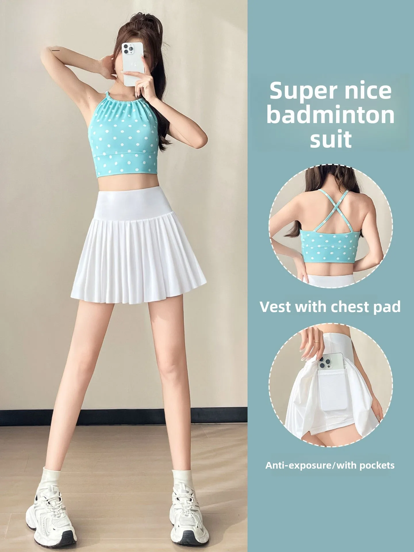 

Women's Sportswear Set Tennis Badminton Skirt Yoga Running Fitn Clothes Qui Dry Summer New Sle ort Bifold Skirt