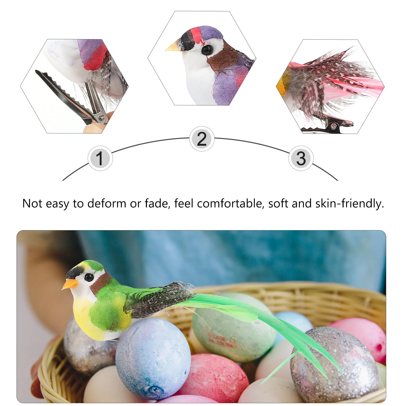 

12Pcs Artificial Bird Decorations Skin-Friendly Easter Party Tabletop Adornments Lifelike Creative Fun Photo Props Vivid