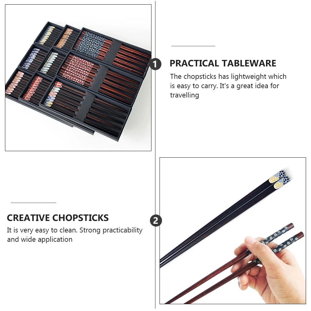 

5 Pairs Wooden Chopsticks Set Sturdy Japanese Metal Gift Reusable Style Stylish