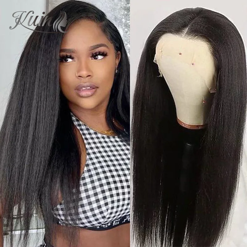 

Yaki Straight Human Hair Wigs For Women Transparent Lace Frontal Wig With Pre Plucked Hairline Peruvian HD Lace Closure Wigs