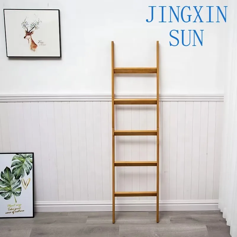 Custom wood blanket ladder 5ft wall sloping ladder shelving wooden towel rack ladder wood