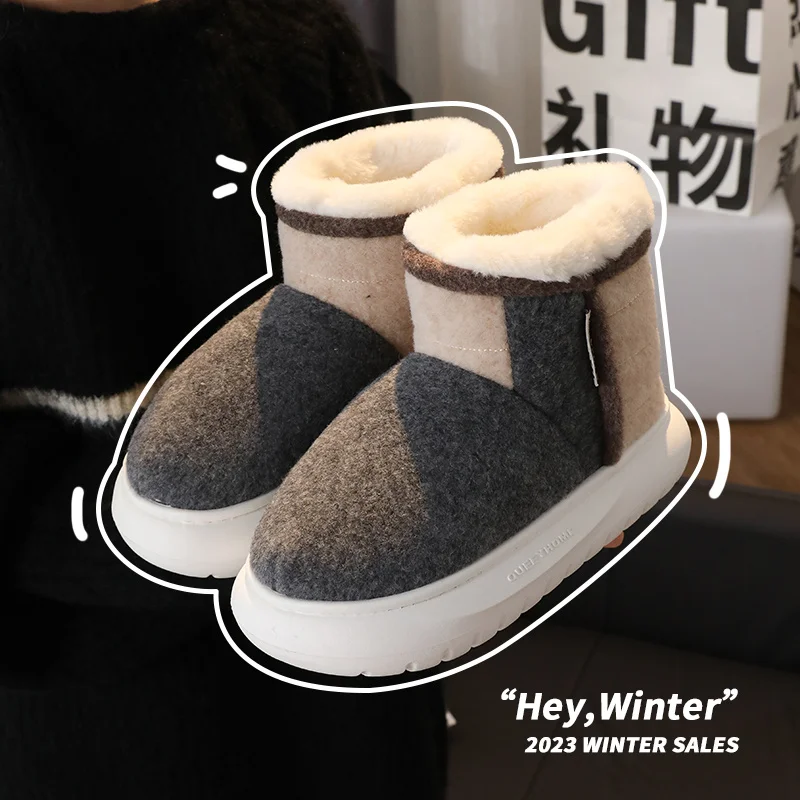 Cotton Slippers For Men Winter Warm Snow Boots Thick Wrap Heels Home Slipper Man Indoor Anti Slip High Top Cold Resistant Shoes