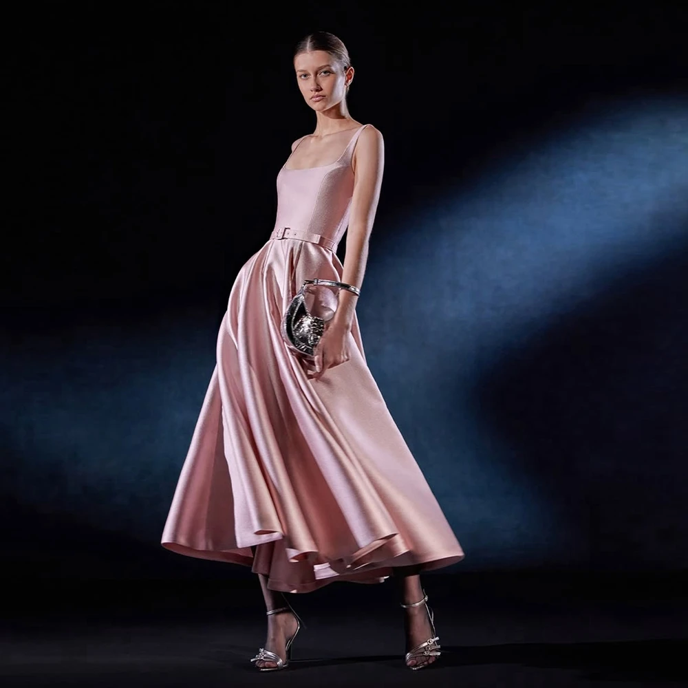 

Модные атласные женские платья миди, элегантное платье из тафты с квадратным воротником для торжественных мероприятий, платья без рукавов для особых случаев, платья для выпускного вечера