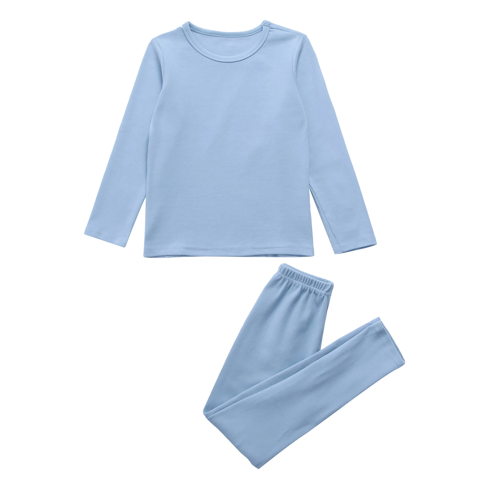 

Kids Girls Boys Thermal Underwear Pajamas Solid Color Round Neck Long Sleeve Pullover Tops+Pants Children Sleepwear Nightwear