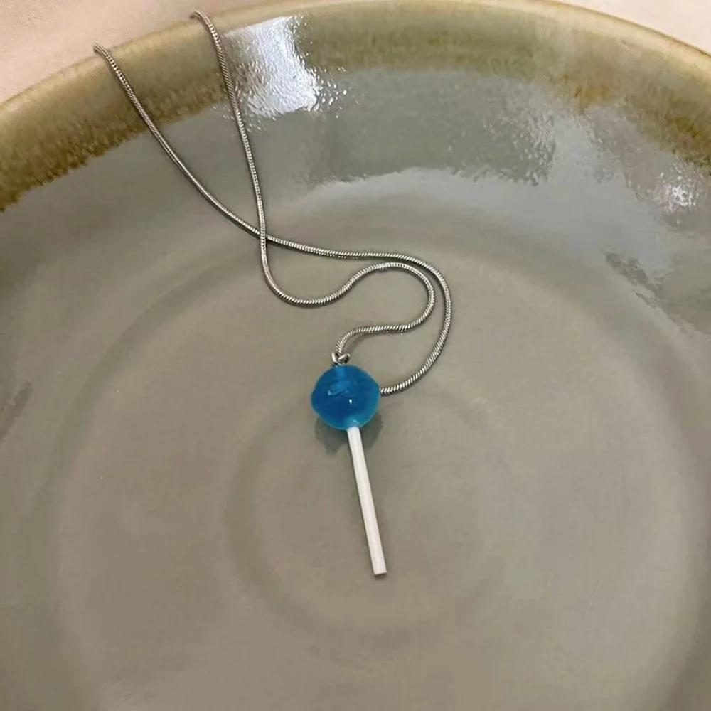 Trendige bunte Acryl-Lollipop-Anhänger-Halskette, einfache Halskette für Damen, modisches Party-Accessoire, Geschenk. – Detail 5
