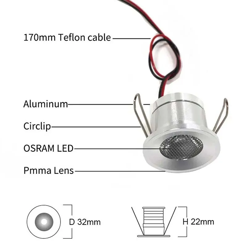 Imagem -03 - Impermeável Mini Led Spot Light Alta Temperatura Sauna Lâmpada Embutida no Teto Vitrine de Cozinha Escada Foco Interior 1w Ip65 12v