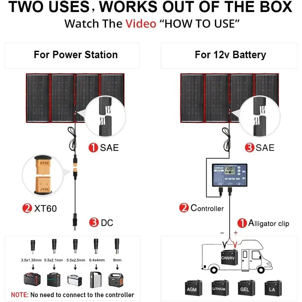 300W 휴대용 태양 전지 패널 키트 접이식 충전기 18V 2개의 USB 출력 12V 배터리 발전소 캠핑 RV 비상