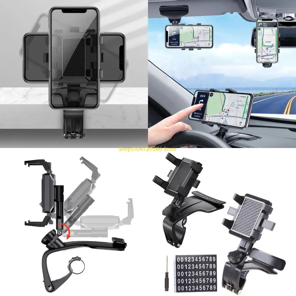 

K0EA 360° Rear View Mirror Phone Holder Universal Mount Vehicle Back Bracket