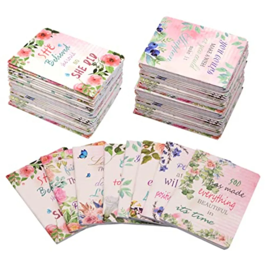 

48pcs Mini Floral Inspirational Notepads Pocket Notebooks, Happy Journal Small Notebooks Bulk for Party Office Home Coworkers T