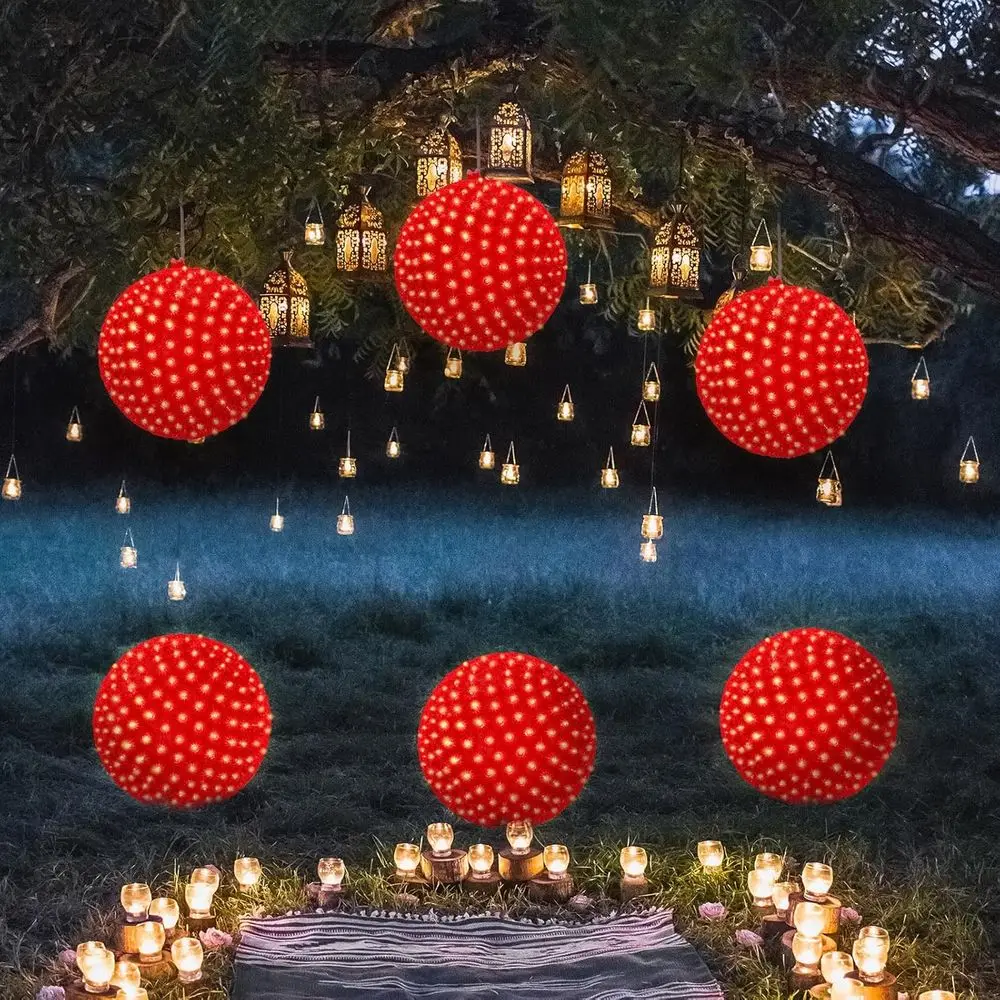كرة معلقة شفافة كبيرة مع 300 مصباح LED للشجرة الداخلية/الخارجية وديكور المنزل، 10 بوصة، أحمر، مثالية لعيد الفصح وسانت باسكال