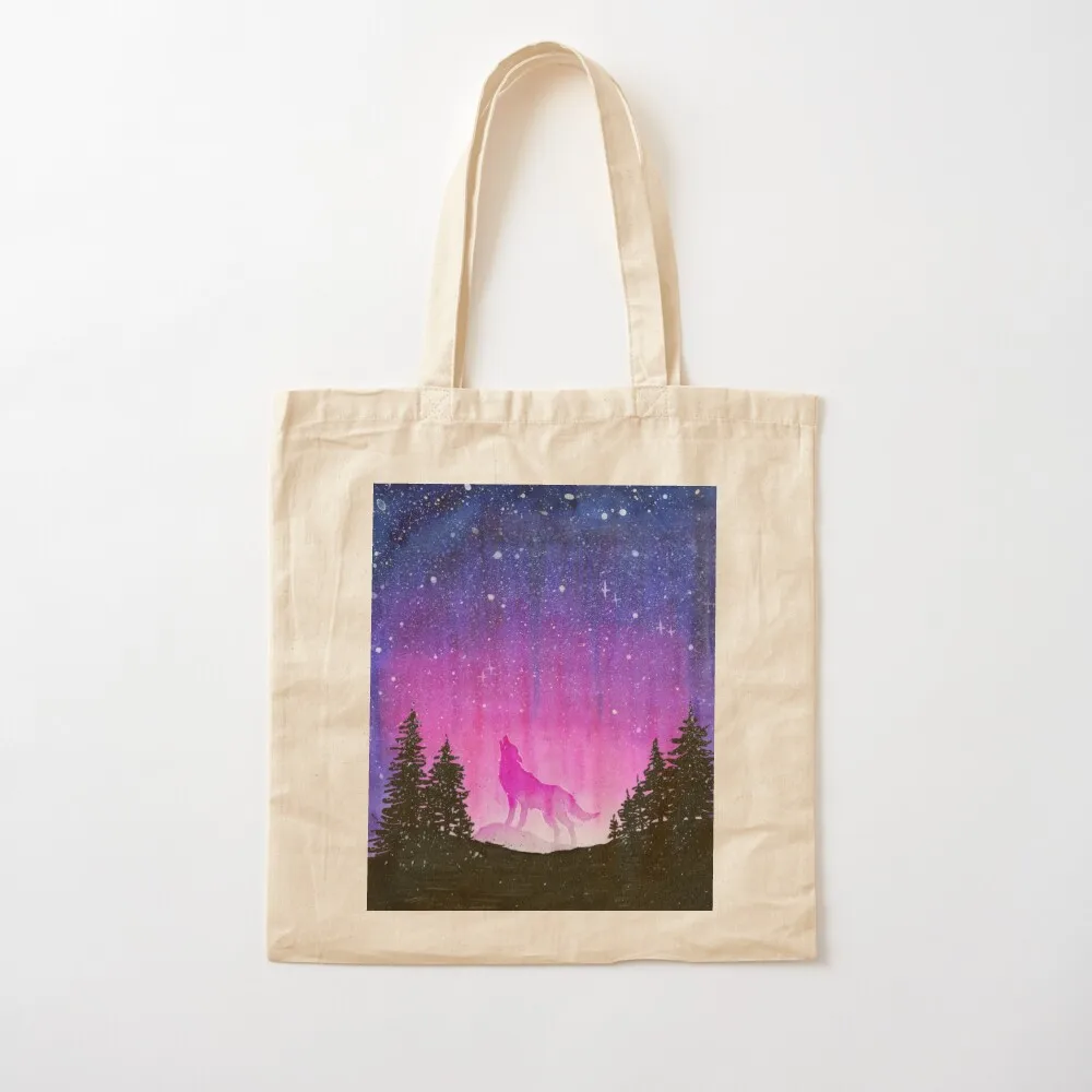 

Howling Wolf In Pink Galaxy Forest Tote Bag custom canvas bag bags luxury women Canvas Tote Bag