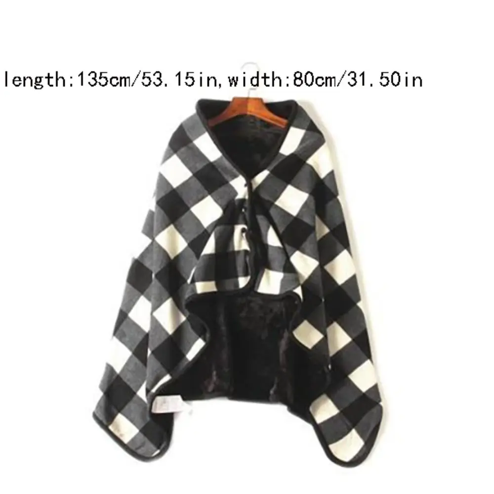 カジュアルチェック柄ブランケットウェアラブルブランケット厚みのあるソフトホームショールポリエステルボタン付きフランネルブランケットオフィス