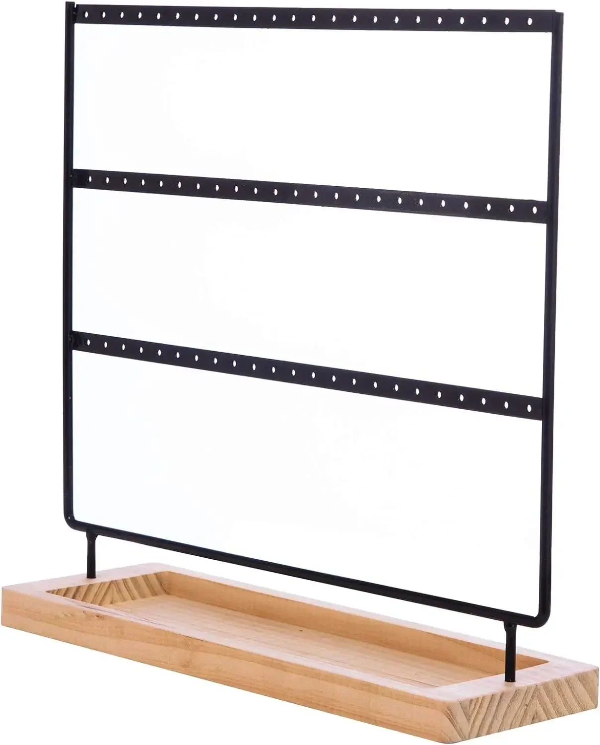 Earring Holder Stand 3-Tier 69 Holes Earring Organizer Stand Display with Wooden Storage Tray Desktop Bracelet Jewelry Holder image 2