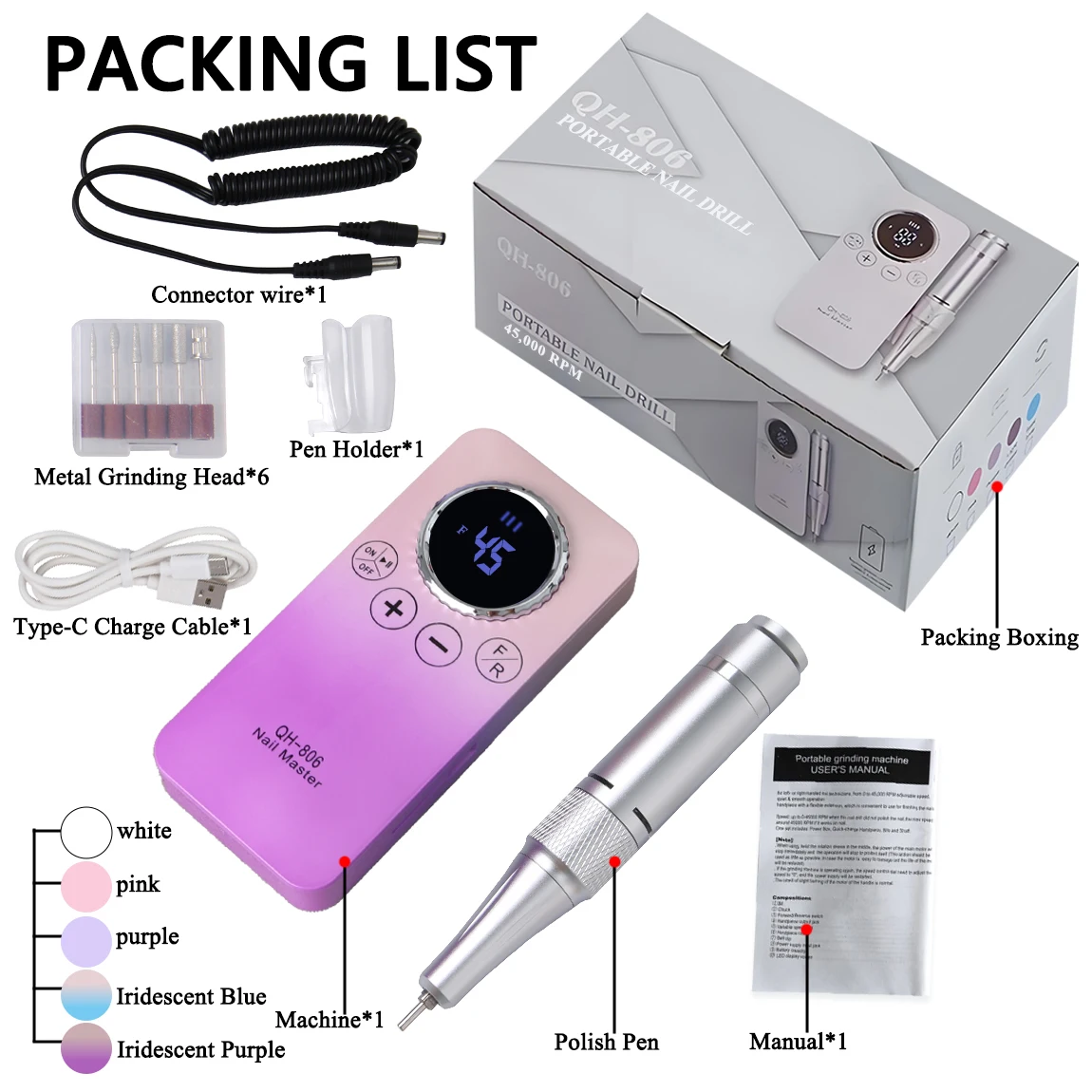 Juego de taladro de uñas profesional, máquina perforadora de lima de uñas, kit de manicura y pedicura, juego de lima de uñas para el hogar y el salón