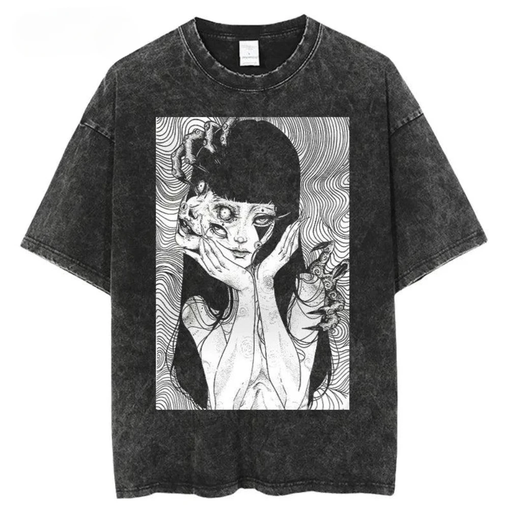 

Japanese Anime Men's Short Sleeve T-shirt Two Yuan Around Clothes Men and Women Fujiang ITO Run Two Pure Cotton To Do Old Wash