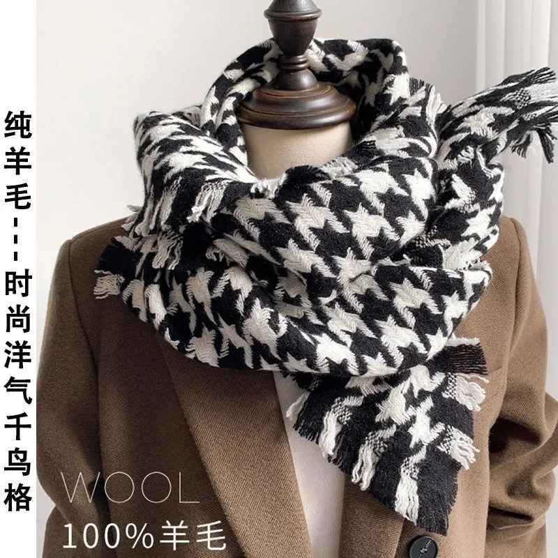 Autumn and Winter Versatile Thickened and Warm Pure Wool Scarf for Women's Winter High end Cold resistant Scarf