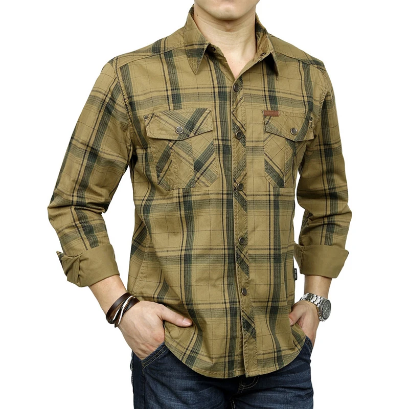 

BONCHASE Pure Cotton Plaid Shirt Men's Loose Large Size Long Sleeve Spring Autumn Workwear Versatile Shirt Jacket Male