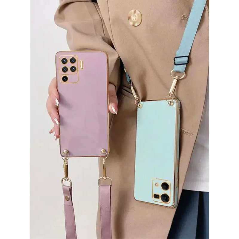 

Crossbody Lanyard Plating Case For Oppo Reno 7 8 6 5 Lite 9 10 Pro 4g 5g Luxury Cord Silicone Back Cover Reno7 5lite Reno8 8lite
