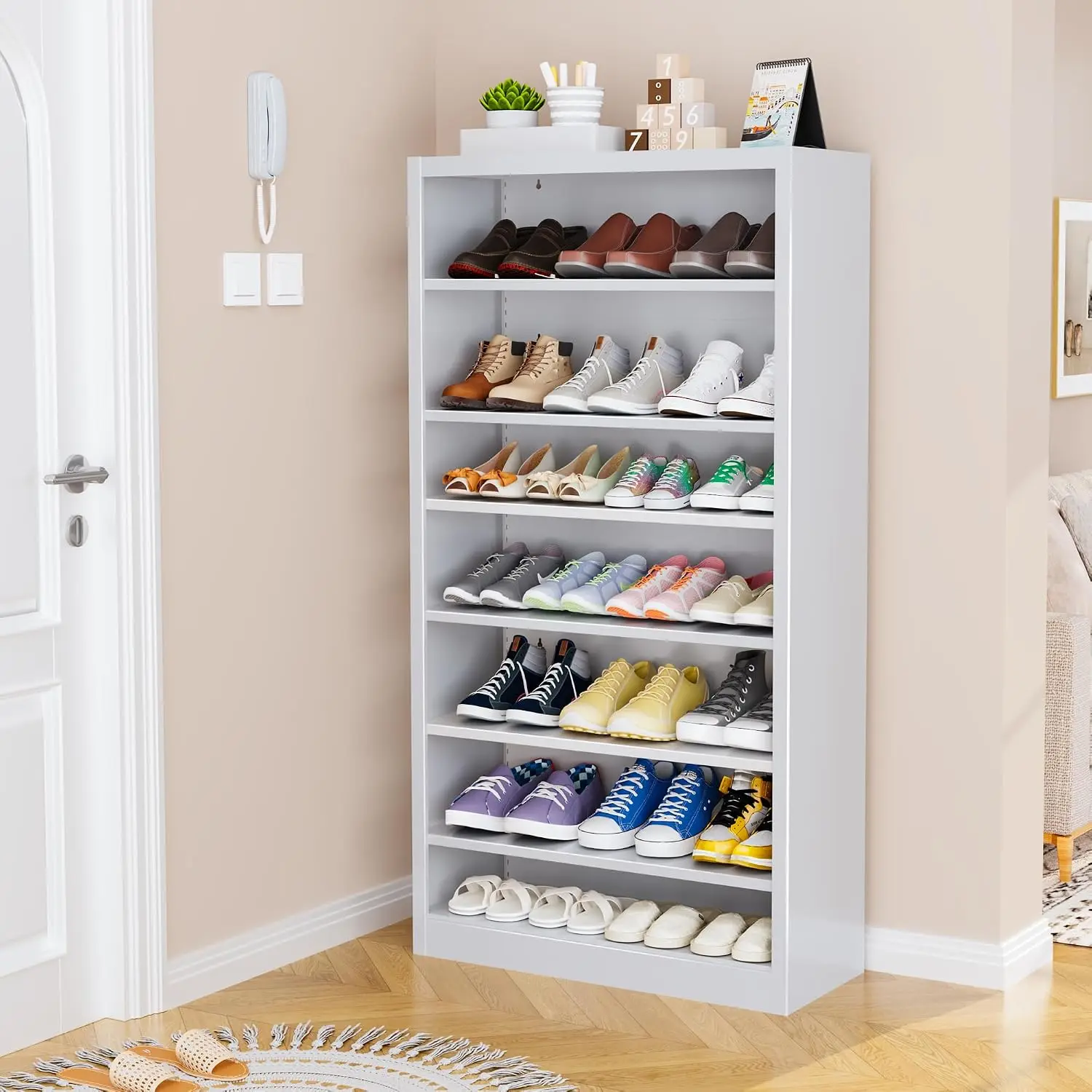 #Steel Shoe Cabinet 6 Adjustable Shelves Heavy Duty Storage Organizer Freestanding Rack Entryway Home, Customized