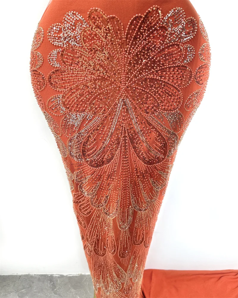 

African Heavy Beads Lace Fabric 2025 High Quality Nigerian Sequins French Lace Fabric Material For Wedding Party