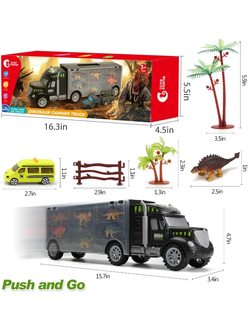 Voiture de transport D37Electrolux avec 12 mini figurines de dinosaure et 4 voitures, jouet de parc D37, cadeau de Noël pour les garçons de 3 ans et plus