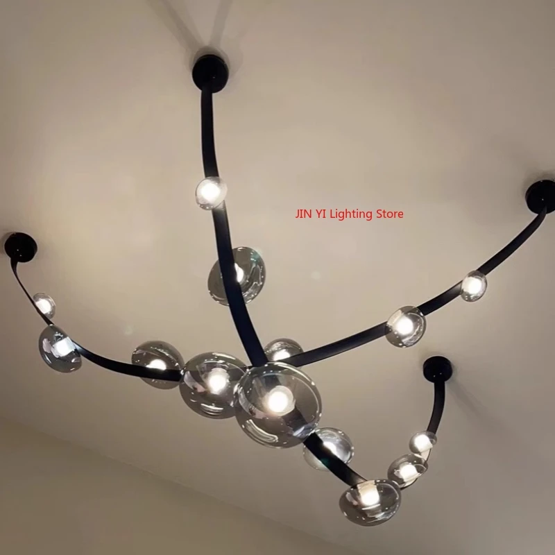 디자이너 가죽 유리 LED 천장 샹들리에, 거실 식당 미니멀리스트 바 호텔 전시장 침실 홈 데코, 신제품