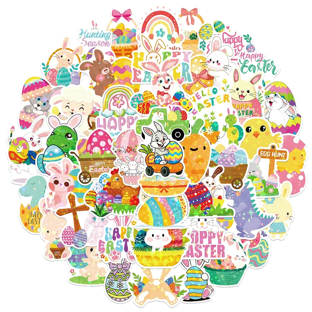 

10/30/50pcs Laser Easter Rabbit Animal Egg Stickers Funny Cartoon Decals Water Bottle Phone Notebook Cute Sticker Decoration Toy