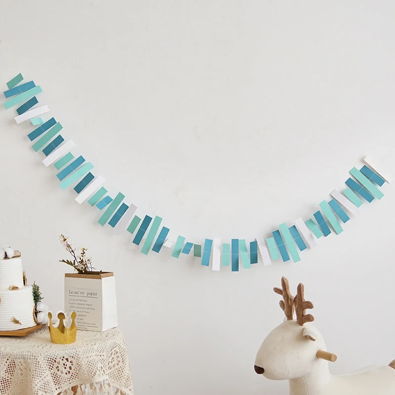 INS Wedding Backdrops Decorations Kids Birthday Party Blue Pink Paper Flag Baby Shower Gold Garland