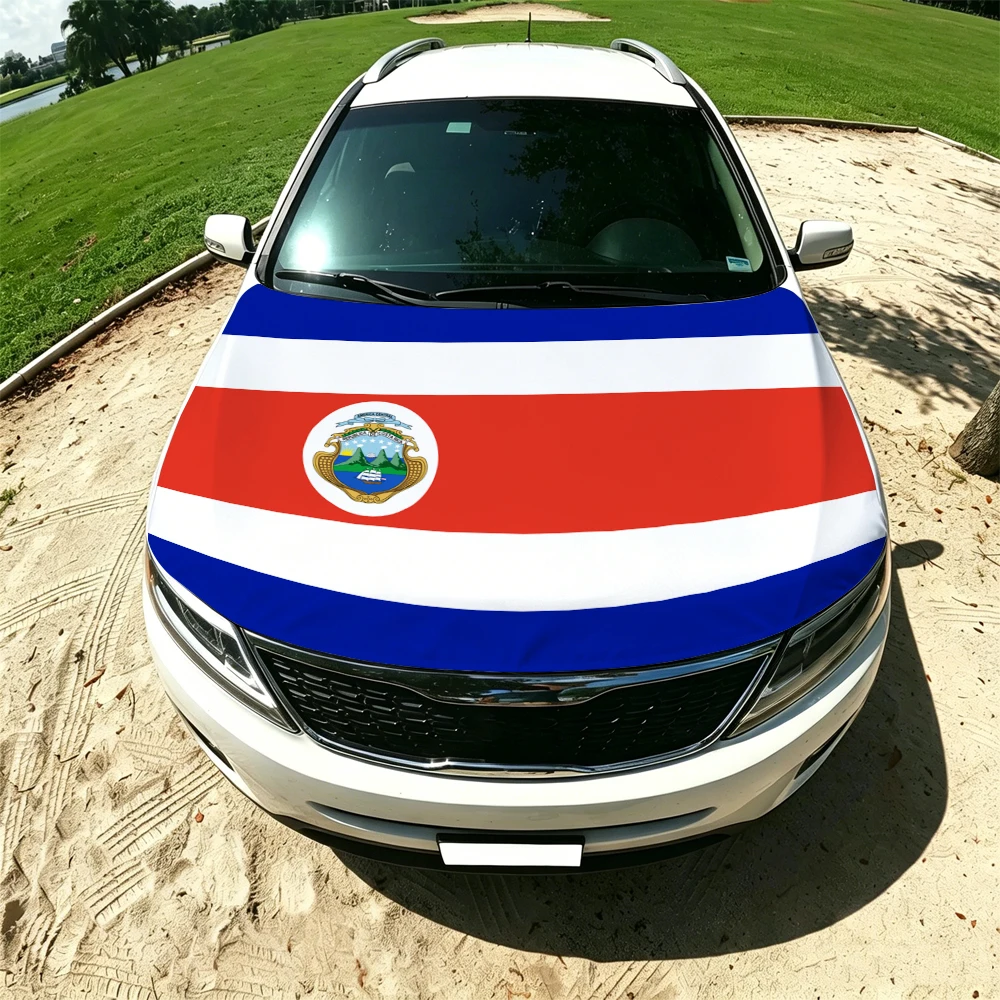 130x160cm Costa Rica Car Hood Cover Flag, Elastic Windproof Patriotic Bonnet Banner Cheer for the competition