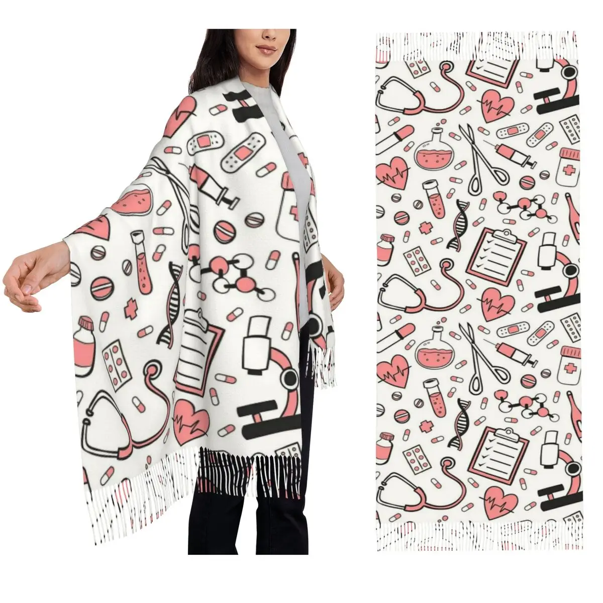 Enfermera En Apuros Doctor Nurse Medical Scarf Tassel Scarves for Women Soft Warm Shawls and Wraps Long Fall Winter Shawl Wrap