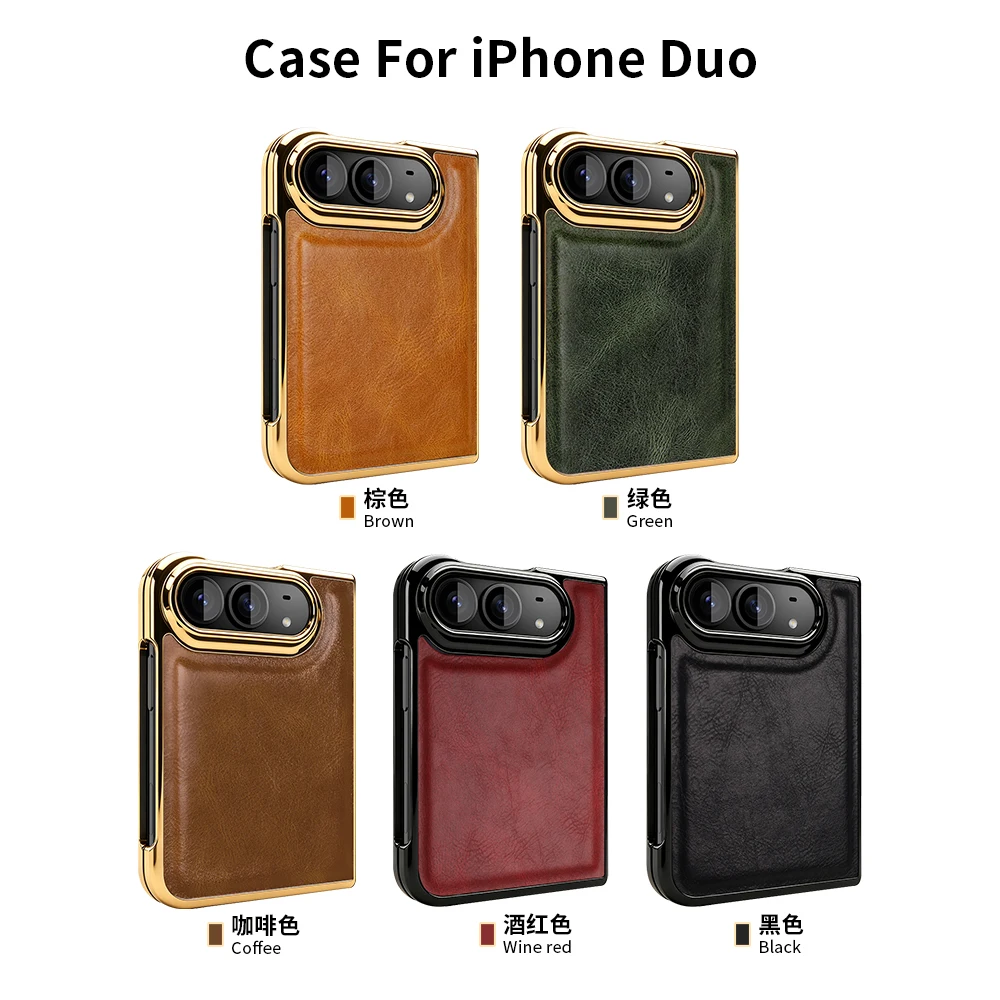 For Case iPhone Duo Fold Cases Oil Wax Luxury Genuine Leather Cover for iPhone Duo Phone Shell Capa - view 6
